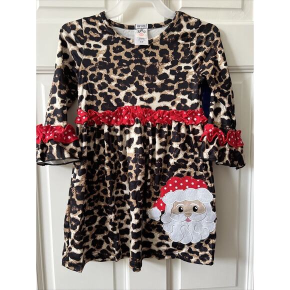 BMJ Other - BMJ Holiday Dress Animal Print, Contrasting Ruffle With Appliqued Santa NWNT